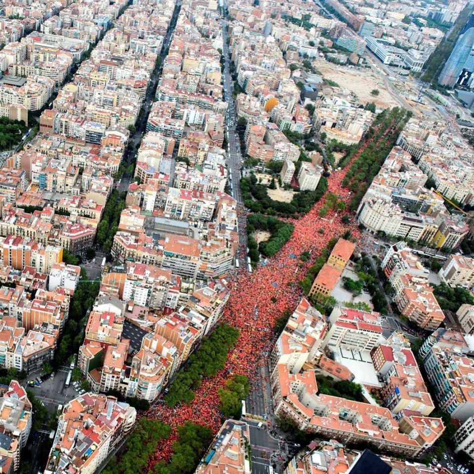 Diagonal avenue filled with demonstrators on la Diada in 2018.