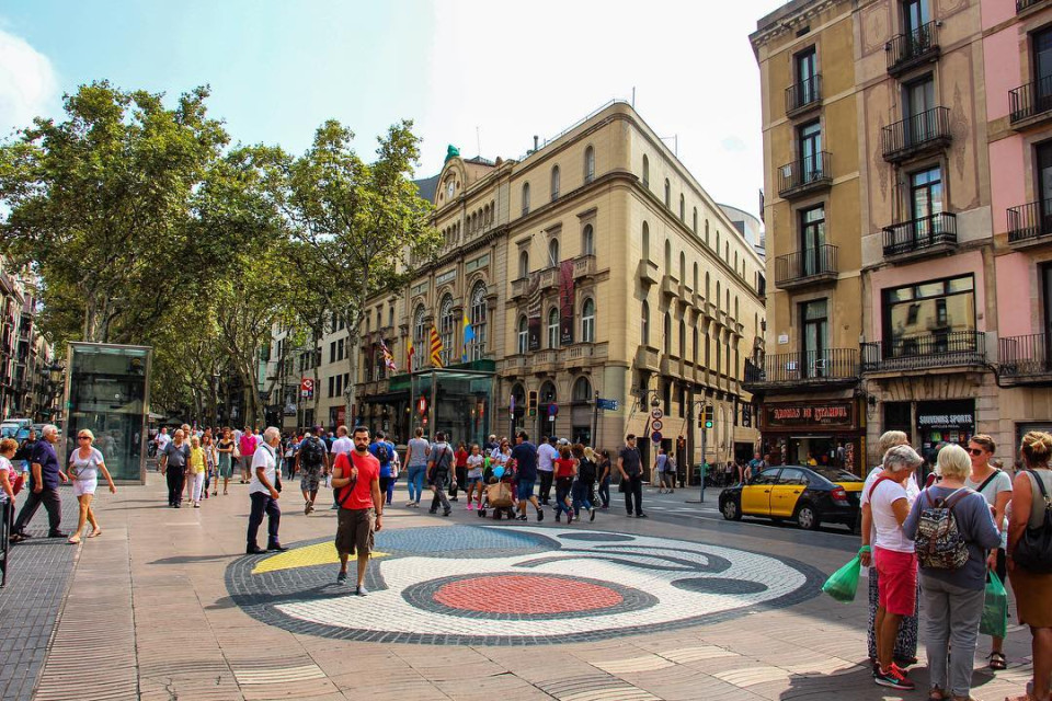 Miró's famous mosaic Pla de l'Os, on La Rambla.