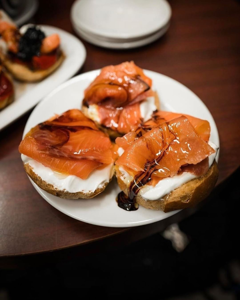 Plate with three open faced salmon tapas.