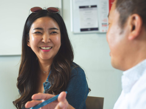 Female student smiling in class
